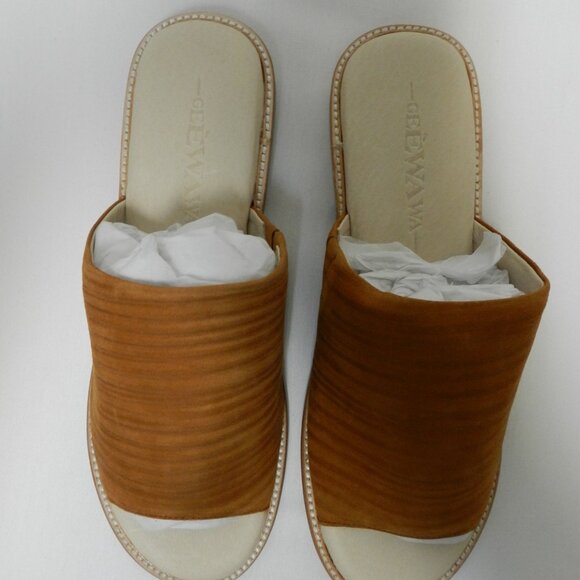 Gee Wawa Anthropologie Ariel Wood Ashes camel brown slides sandals flats NEW 8 - Picture 3 of 12